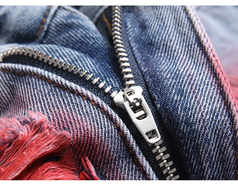 Men's colorful Ripped Graffiti Denim Pants Streetwear Loose Straight jeans