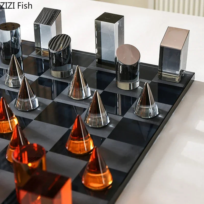 Minimalism Crystal Chess Ornaments Desk Decoration Modern Crafts Creative Geometric Artwork Chess Crafts Room Aesthetic Decor