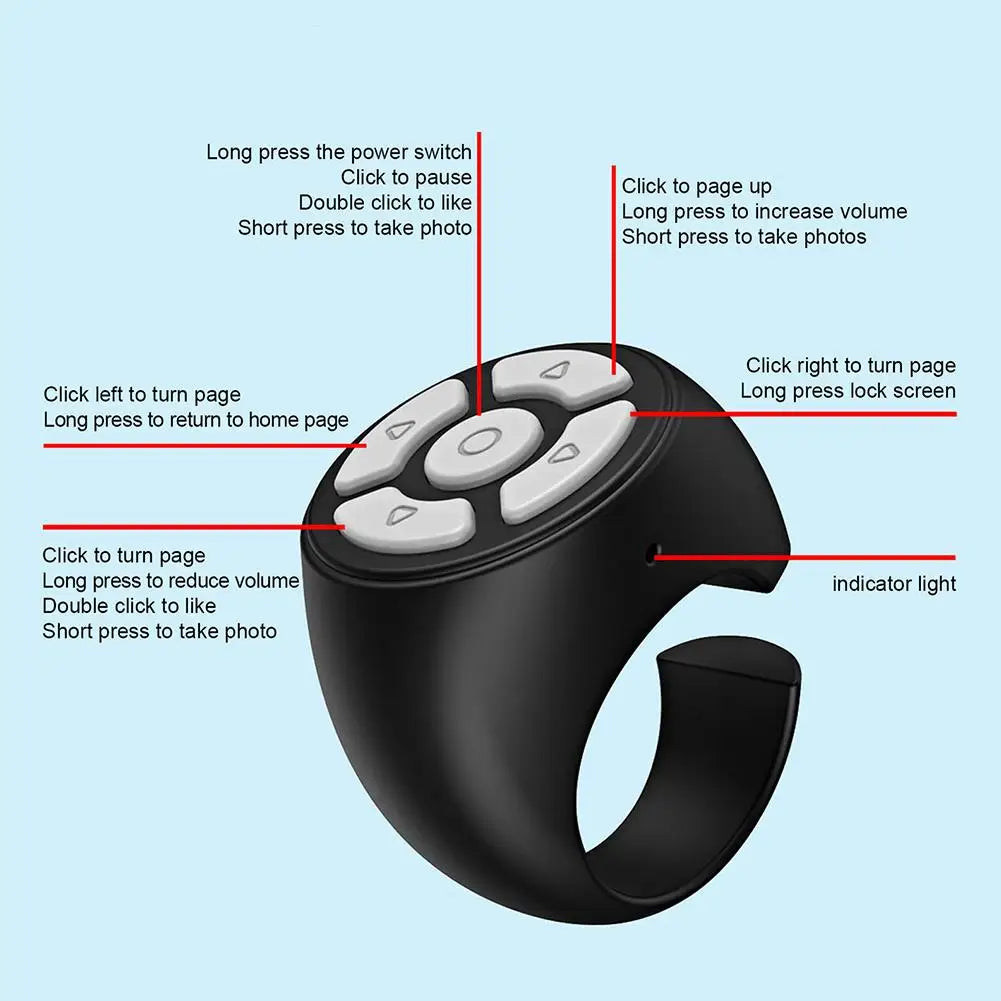 Bluetooth Ring Remote Control Tablet Phone Camera Controller Self Timer Tiktok Kwai Remote Control Page Turning
