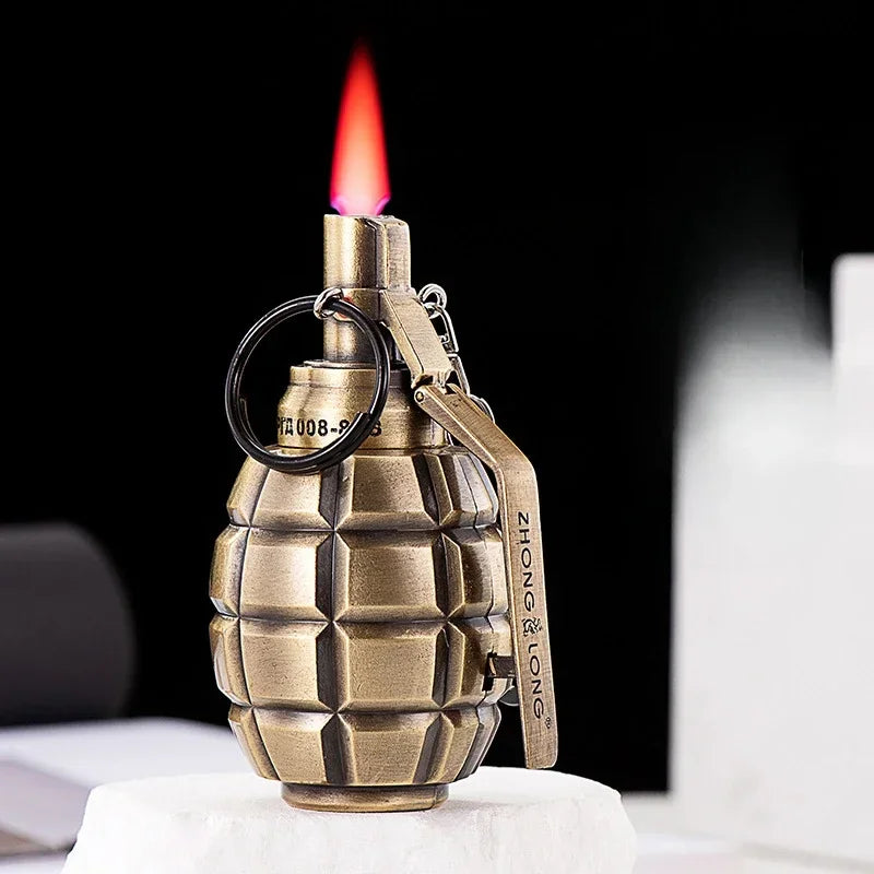 Grenade Design Windproof Jet Flame Butane Gas Lighter Outdoor Keychain Personalized Ornament Lighters Smoking