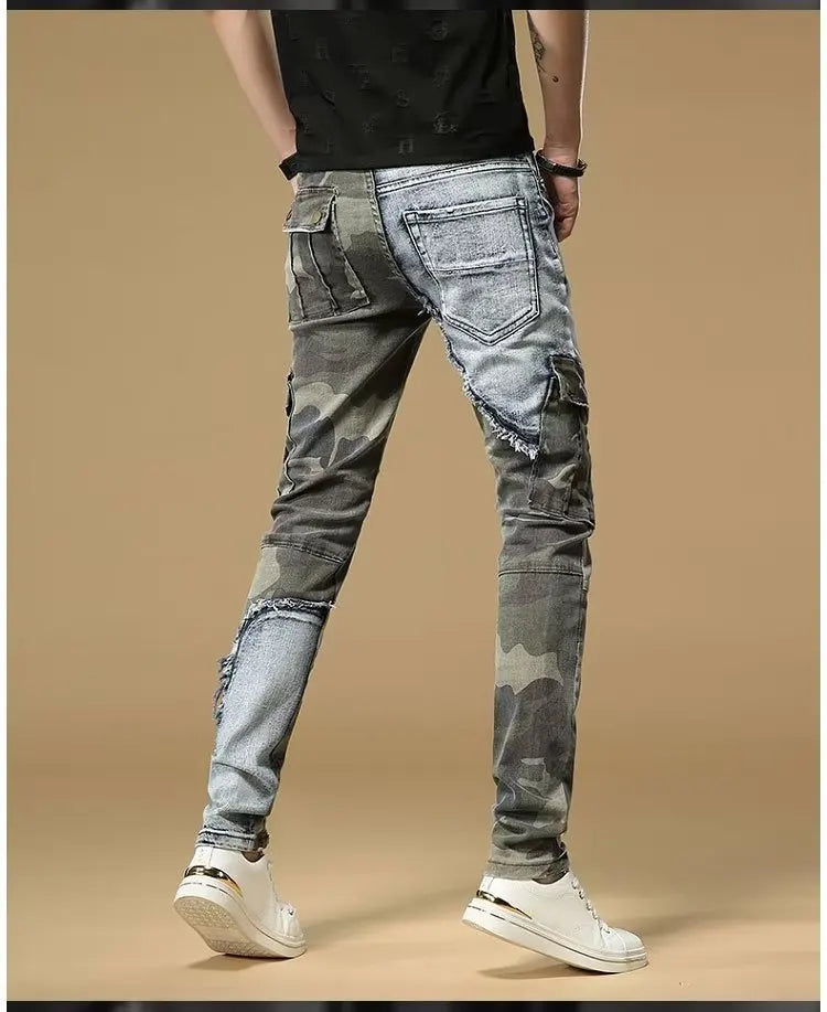 Men's Slim Fit Camouflage Jeans Casual High Stretch Denim