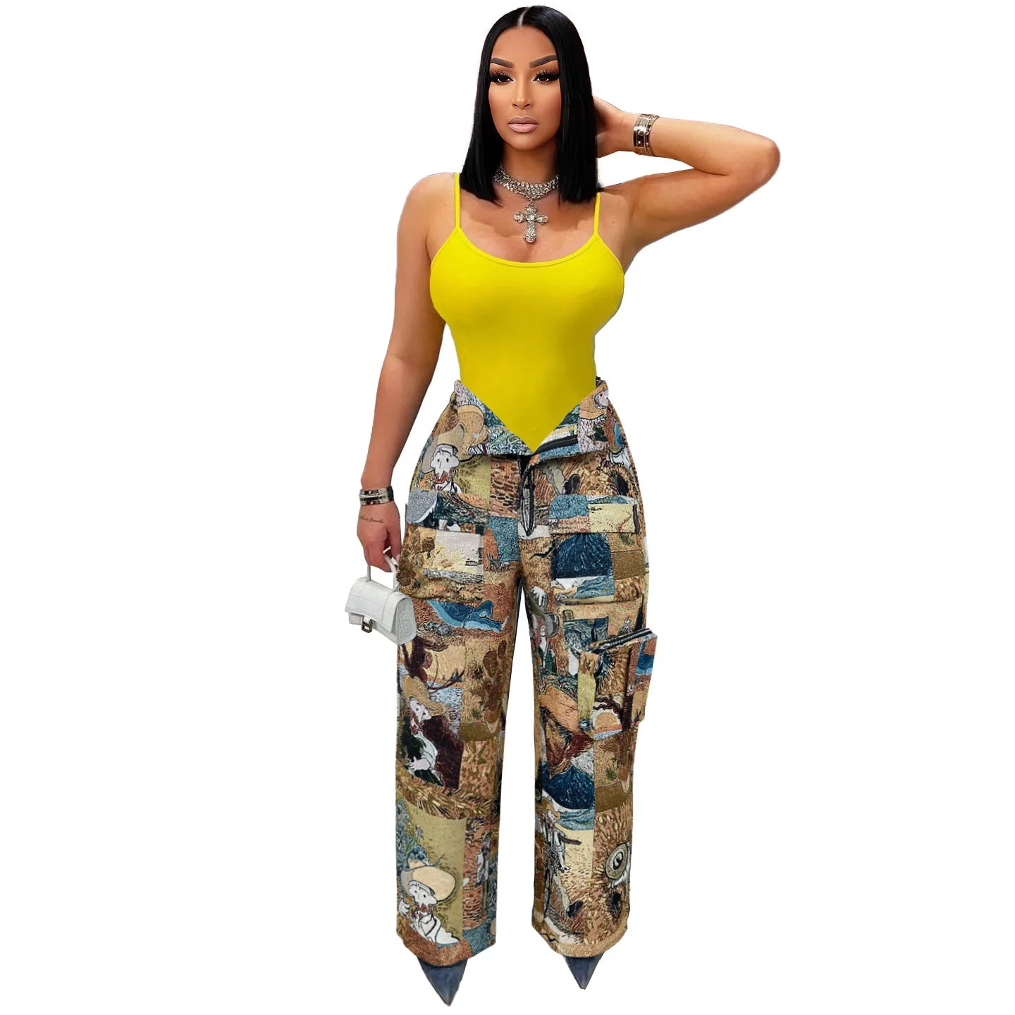 YAYA Vintage Wide Leg Jogger Pants Streetwear Cargo Active HipHop Sweatpants