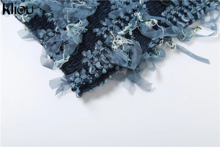 kliou Ruched Patchwork Mini Dress Women Striped Stacked Autumn Full Sleeve Crew Neck Holes Chic Bodycon Female Trend Streetwear