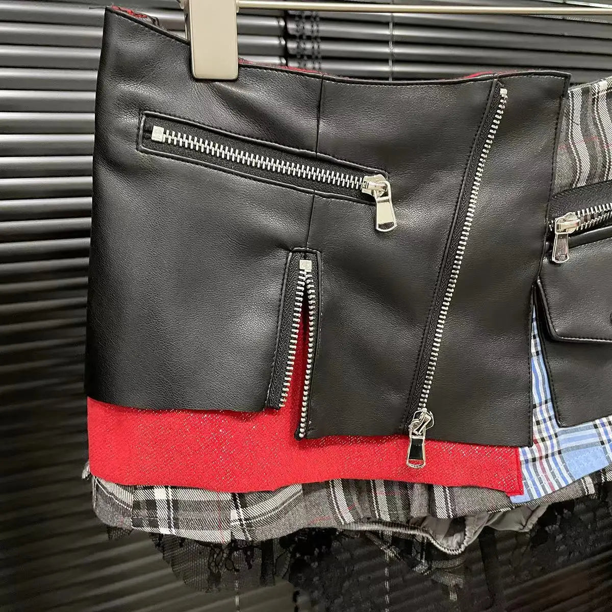 Women Trend Denim PU Leather Short Skirt Fashion Modern