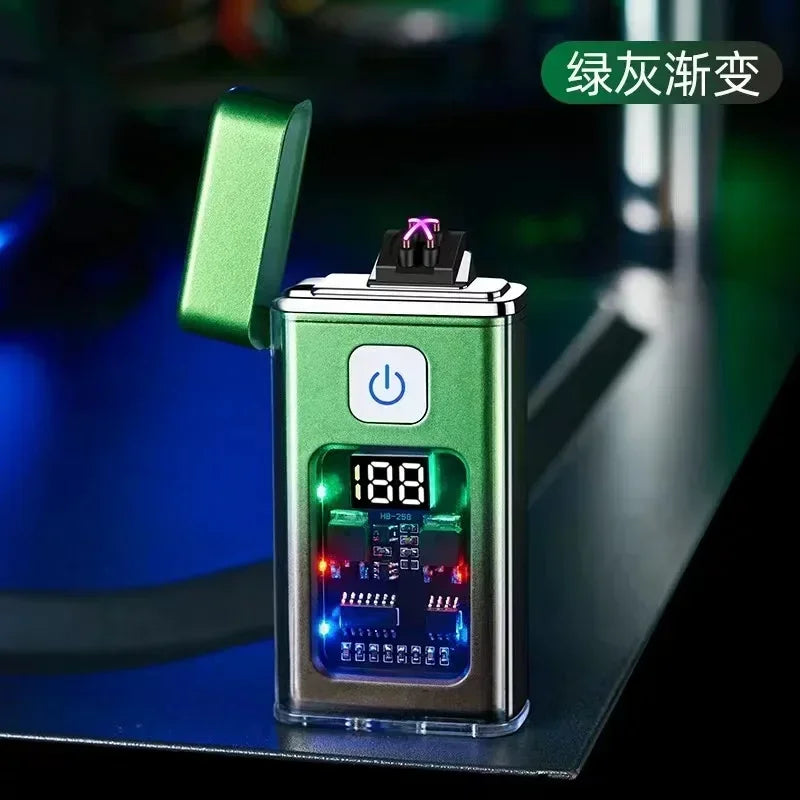 Stylish USB Rechargeable Electric Lighter Cool Windproof Dual ARC Plasma Lighters for Men Outdoor Camping Gadgets Fire Starter