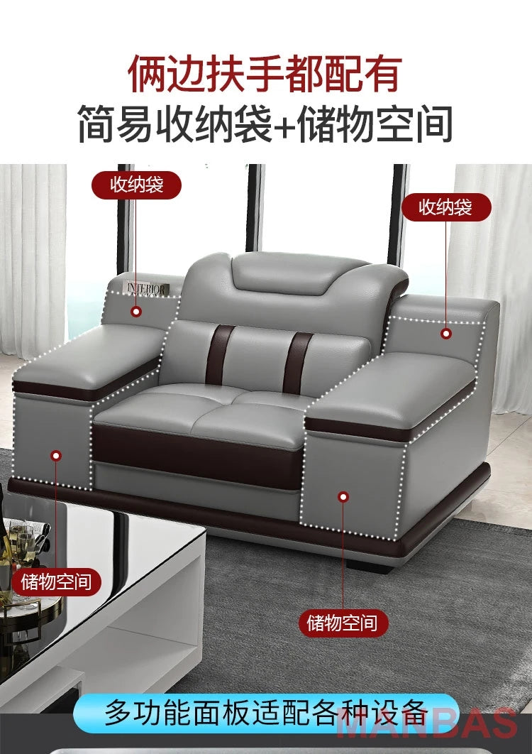 Italian Genuine Leather Sectional Sofa with Bluetooth, Speaker, Functional Headrest, Massage Chaise L Shape Corner