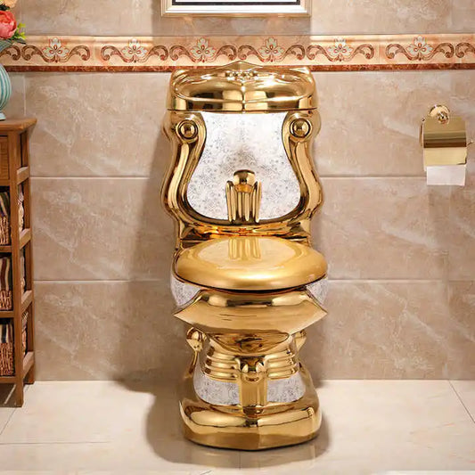 Royal Luxury Style Bathroom Ceramic Water Closet Floor Mounted Gold Color Wash Basin Pedestal Sink Two Piece Toilet Commode Set