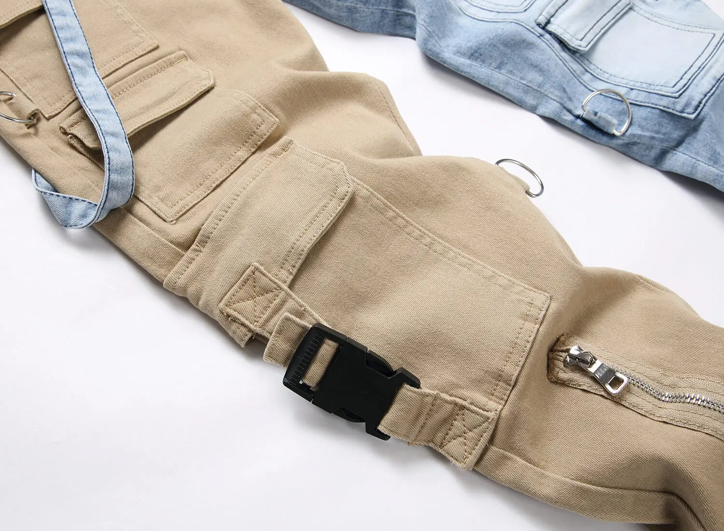 Denim Pencil Pants Pockets Splice Zipper Slim Fit Waist Regular Casual Straight legs