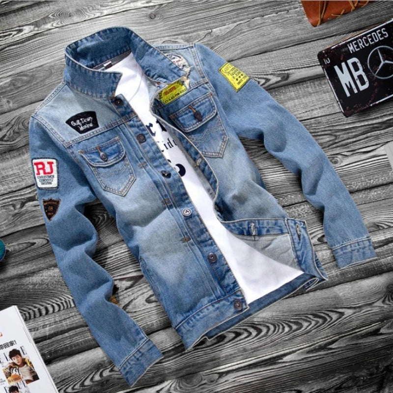Luxury Mens Denim Jackets Fashion Hole Jeans Jacket Mens Cotton Outwear Jackets Coat Long Sleeve Male Clothing Size 3XL 50
