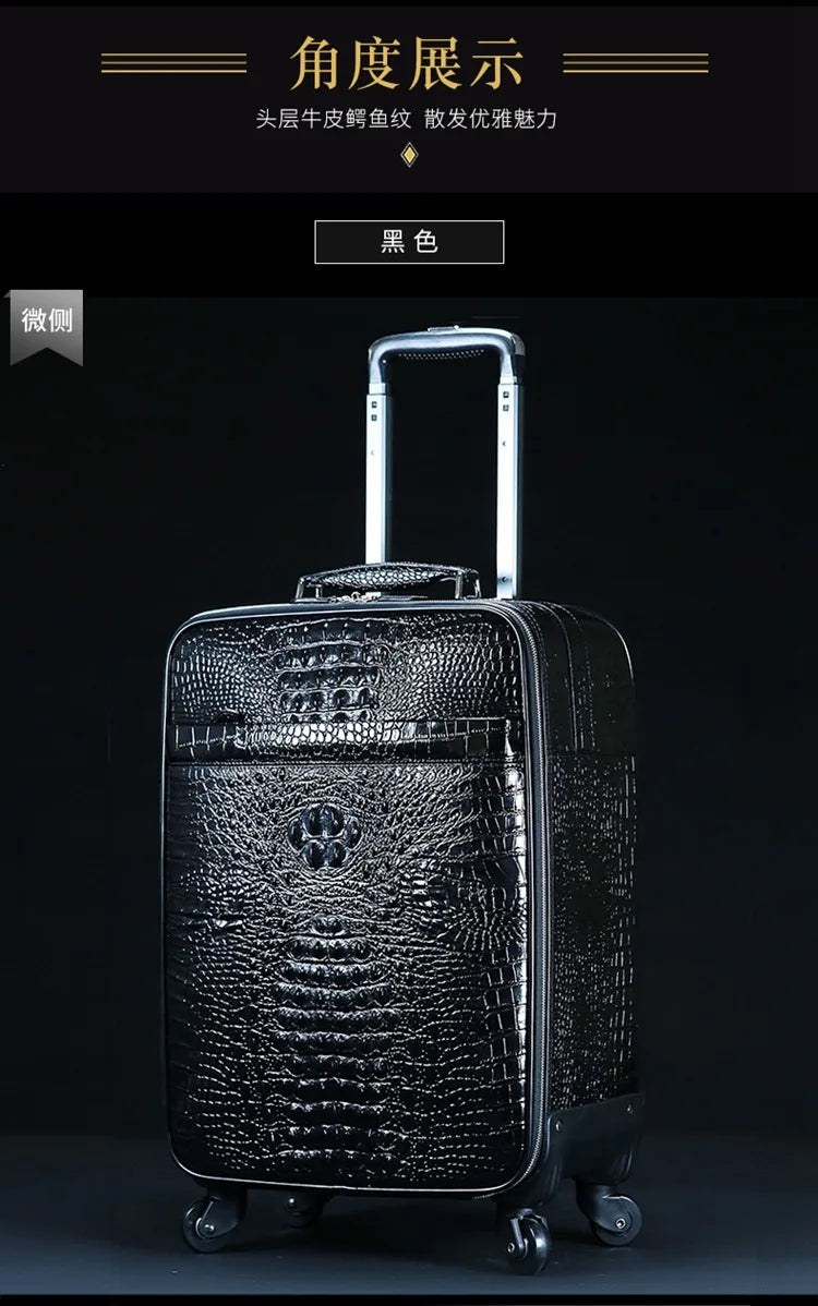 Genuine Leather crocodile pattern travel luggage with handbag backpack men's first layer cowhide trolley suitcase boarding case
