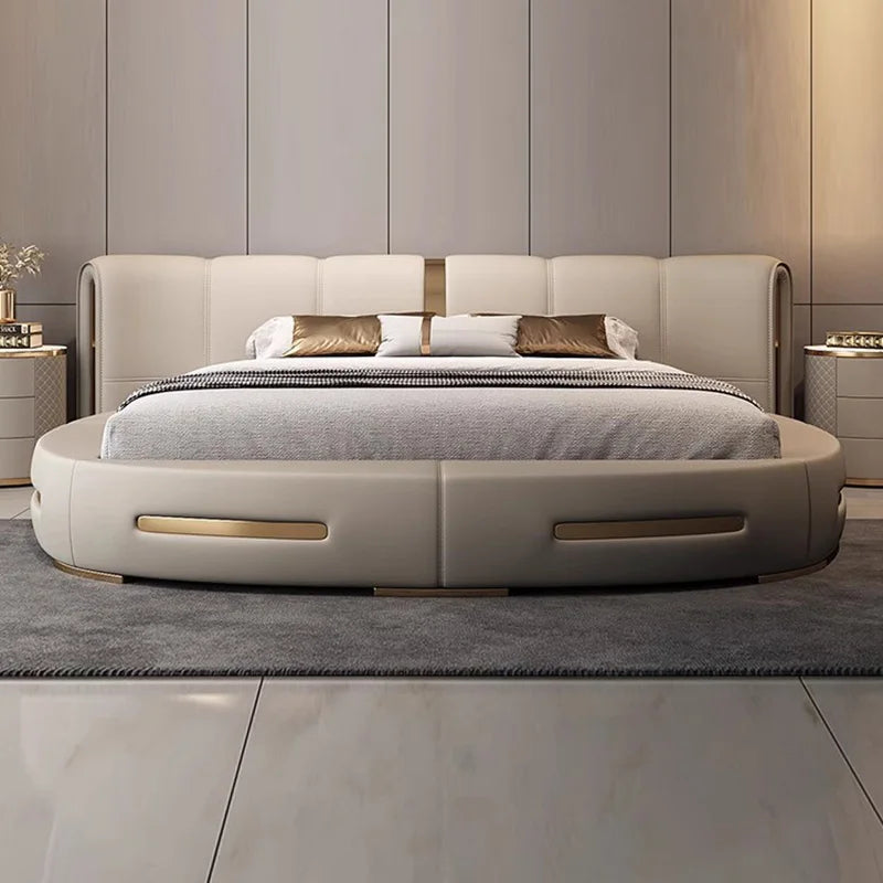 Round Full Bed Bedroom Frame, Queen Double Massage Bed, Luxury Sleeping Platform Beliche Home Furniture