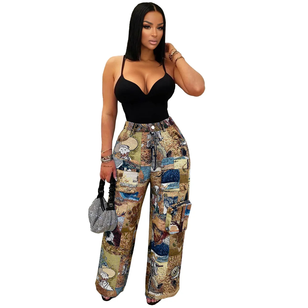 YAYA Vintage Wide Leg Jogger Pants Streetwear Cargo Active HipHop Sweatpants