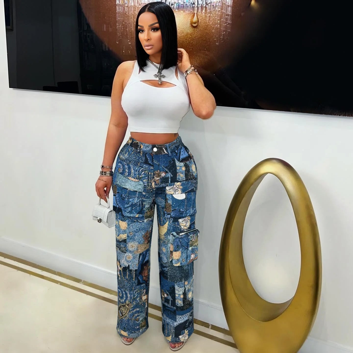 YAYA Vintage Wide Leg Jogger Pants Streetwear Cargo Active HipHop Sweatpants