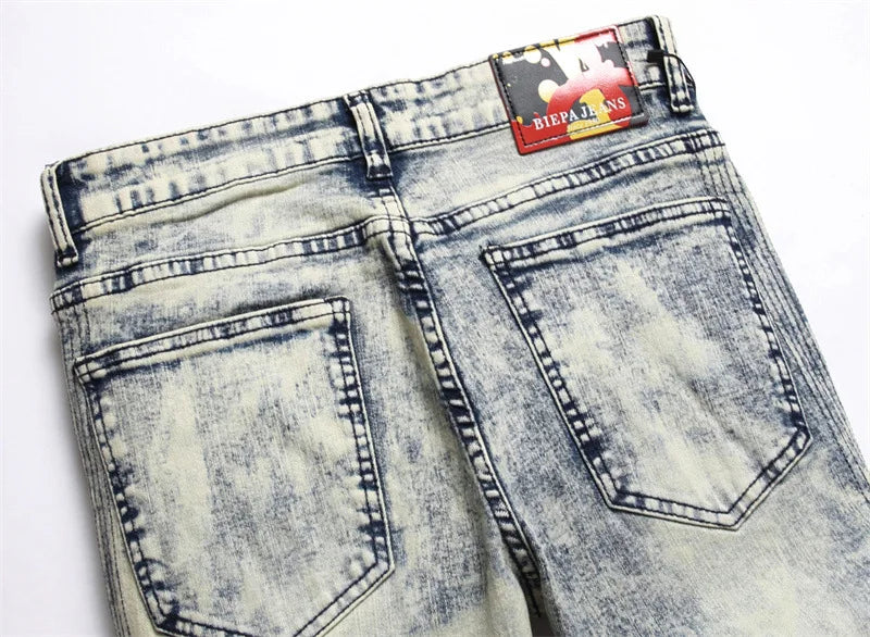 Stretch Denim Jeans Streetwear Patchwork Holes Ripped Distressed