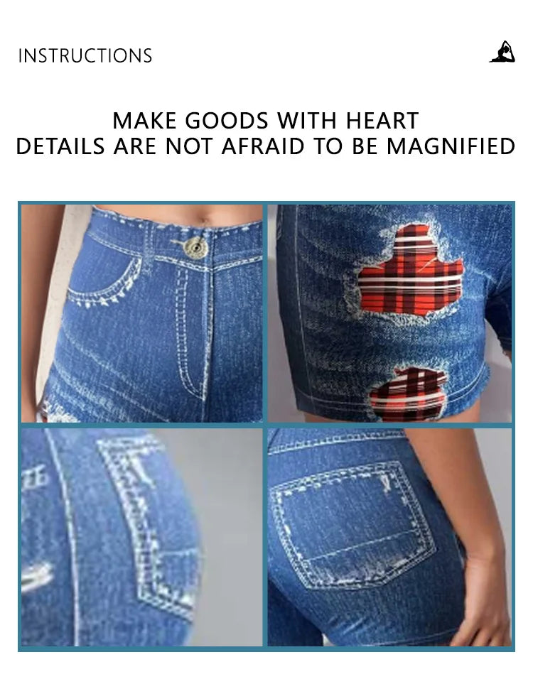 Girls Ripped Denim Shorts High Elasticity Hip Lifting Sports Shorts