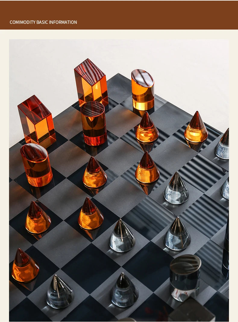 Minimalism Crystal Chess Ornaments Desk Decoration Modern Crafts Creative Geometric Artwork Chess Crafts Room Aesthetic Decor