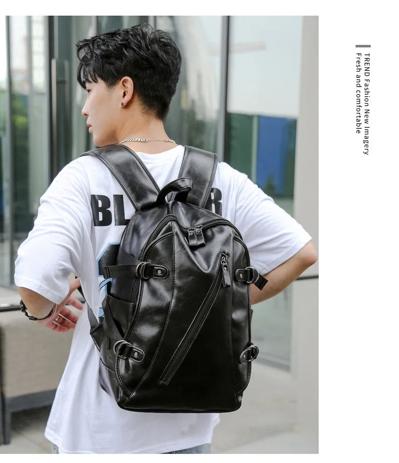 soft PU leather vintage casual backpack for men large capacity travel backpack male laptop shoulder bag waterproof work backpack