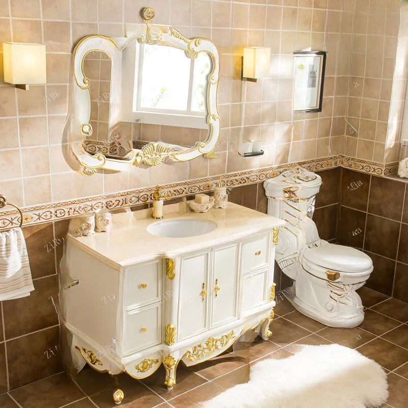 *European-Style Gold Toilet Embossed Gold Ceramic Handmade Luxury High-End Toilet