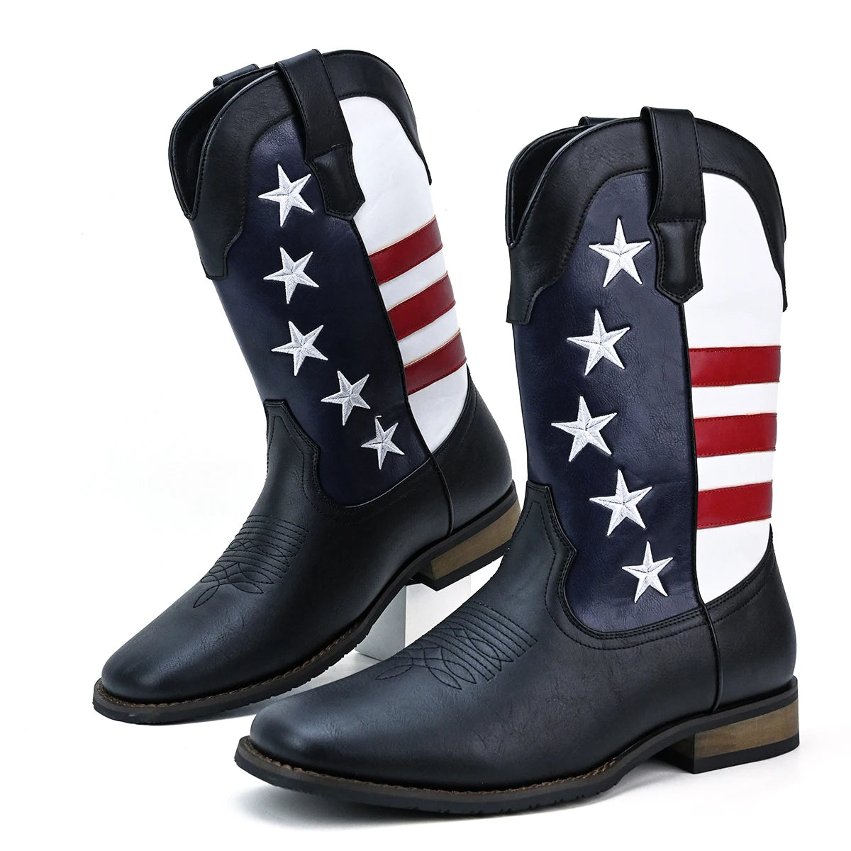 Personalized and Fashionable Five-pointed Star Flag Men's Western Cowboy Boots Daily Casual Set Boots
