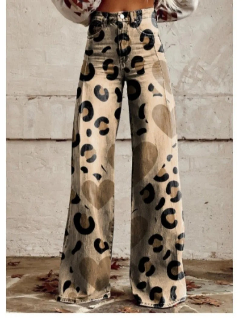 Plus size women's wide leg pants new 3D digital printed flared pants jeans 3D fashionable women's pants