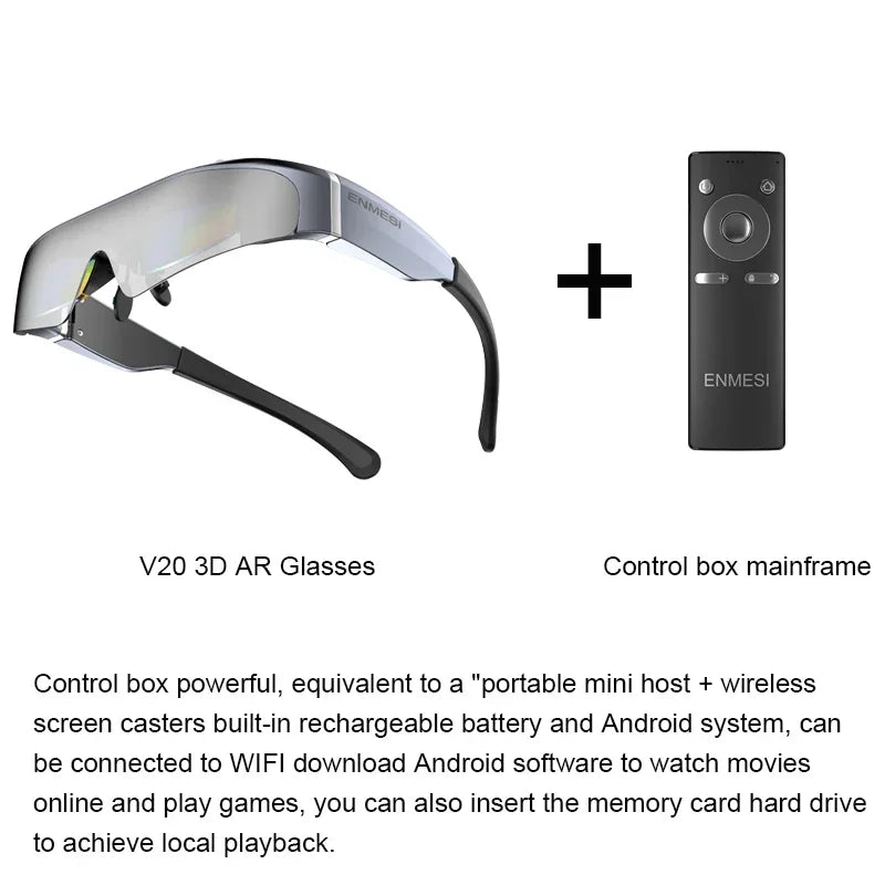 ENMESI V20 3D AR Smart Glasses 4K 200 Inch Max Screen VR All-in-One With Dual FHD Micro-OLED&0-500 Myopic Ddjustment for Phones