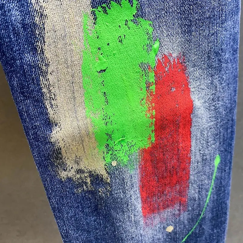 Luxury Brand 2026 Graffiti Jeans Men's Fashion Ripped Spray Paint Pants Ruffian Streetwears