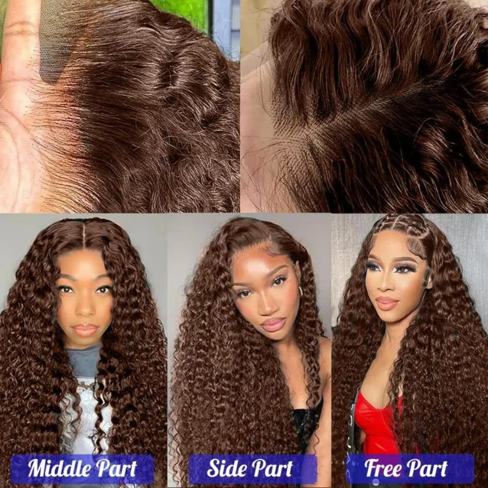 Chocolate Brown 13X6 Human Hair Wigs Hd Lace Frontal Wig Deep Wave Lace Front Wig Curly Colored PrePlucked Brazilian Wig 30 Inch