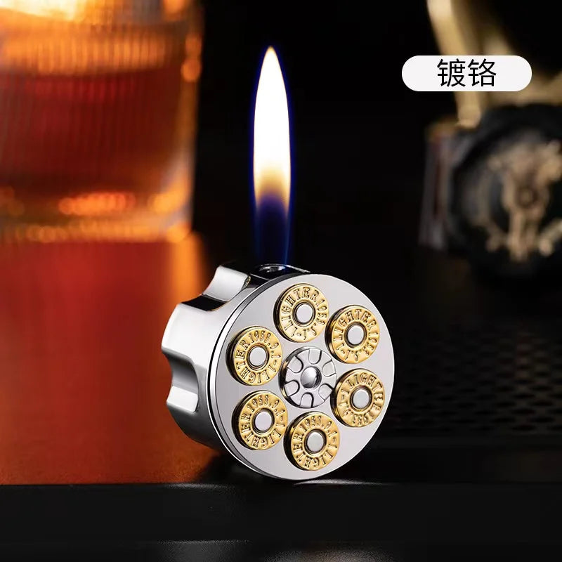 Creative Left Wheel Bullet Clip Shape Butane Gas Lighter Electroplated Mirror Sideslip Ignition Portable Smoking Accessories