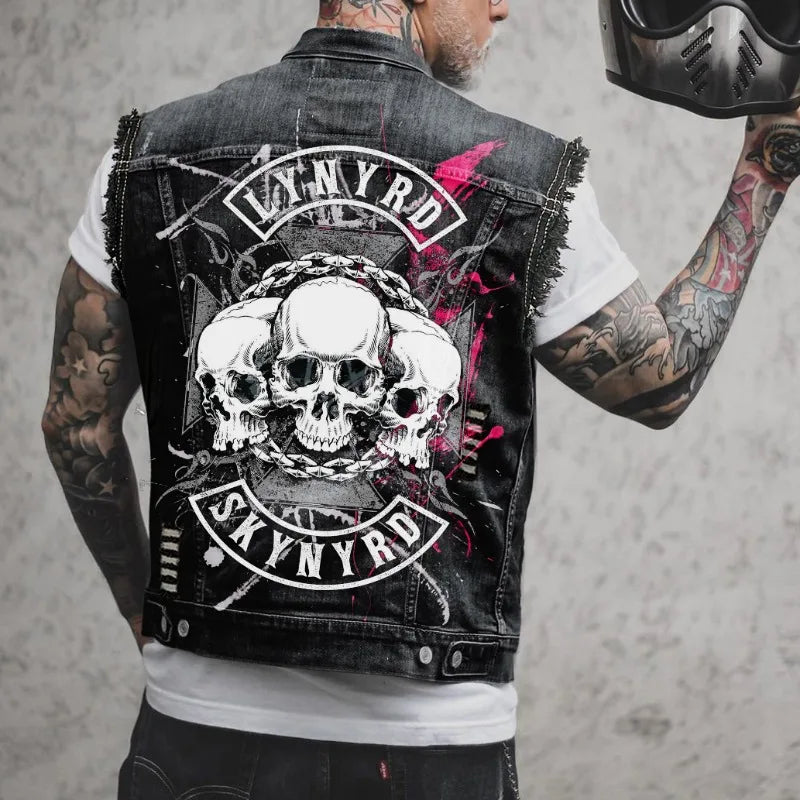 Mens denim jackets high street trend rock punk streetwear motorcycle vests vintage