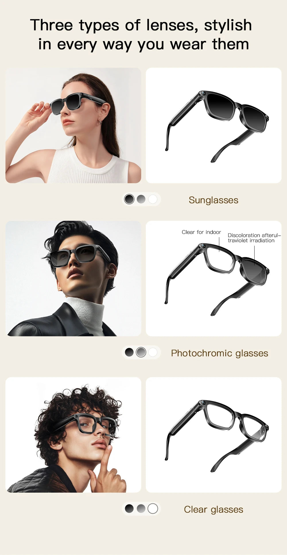 Smart AI Translation Smart Glasses 800W HD Camera 1080P Video WIFI transmission Bluetooth Call