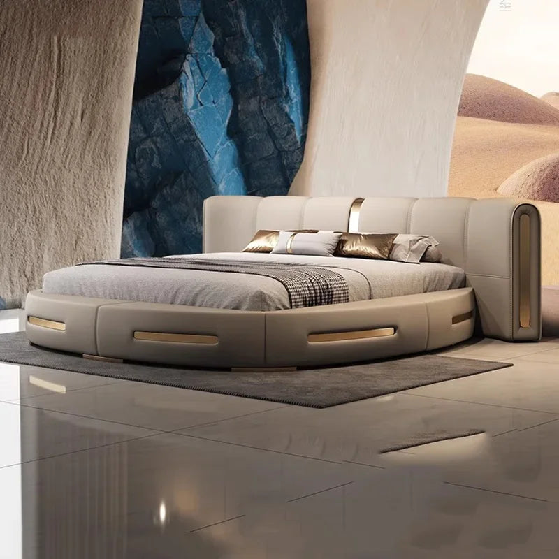 Round Full Bed Bedroom Frame, Queen Double Massage Bed, Luxury Sleeping Platform Beliche Home Furniture