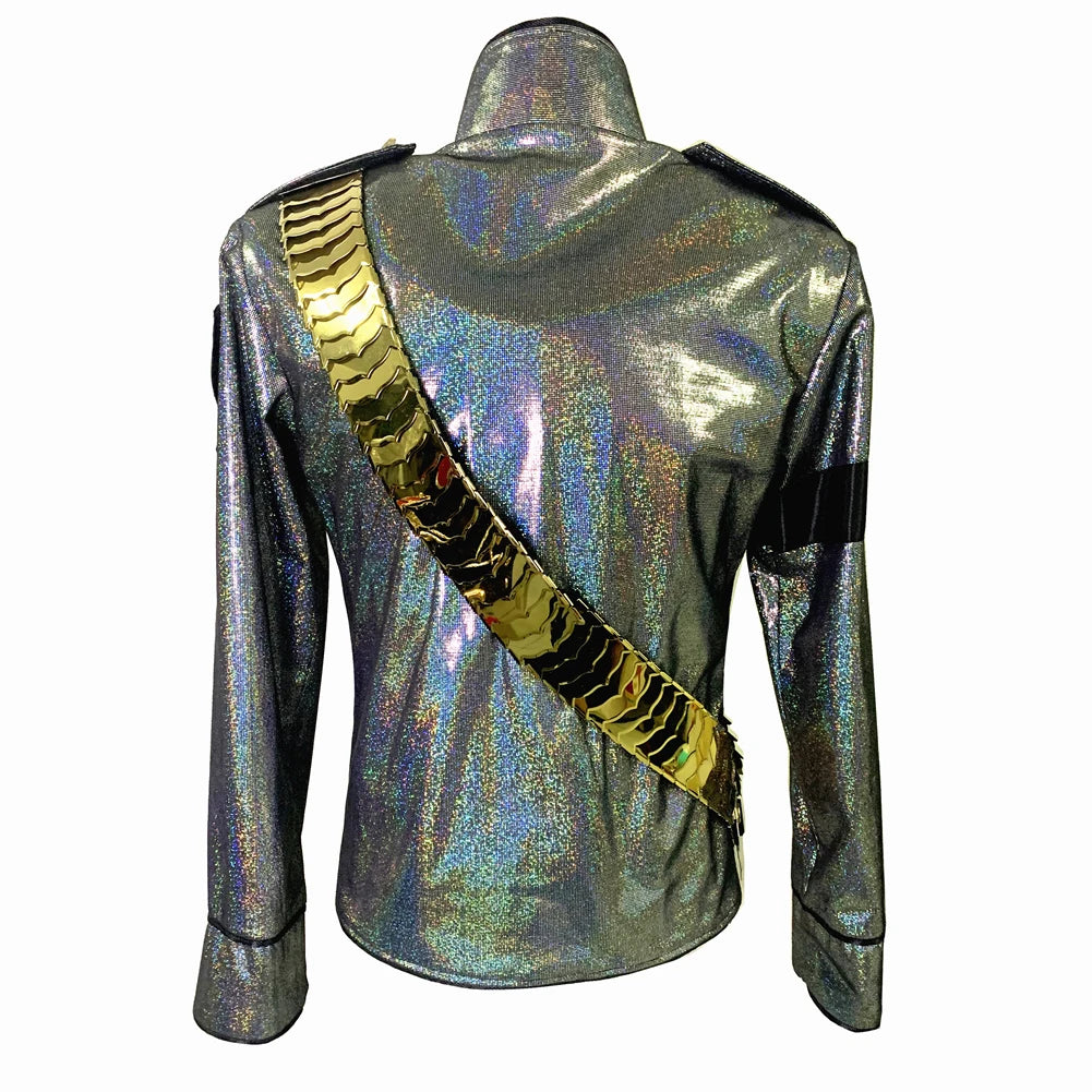 Michael Jackson BAD Laser Spandex Jacket with Golden Metal Belt