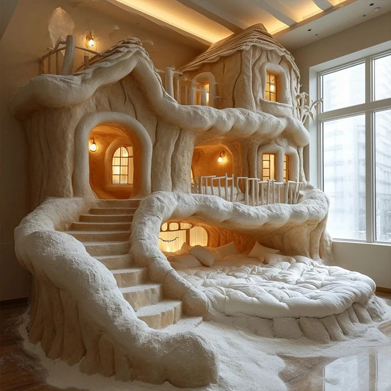 Designer explosion cream wind children on and off the bed mother bed fabric bed camera in