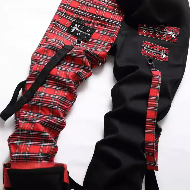 Men New Suspender Color Blocking Slim Fit Hip-hop Personality Funny Design for Men's Denim