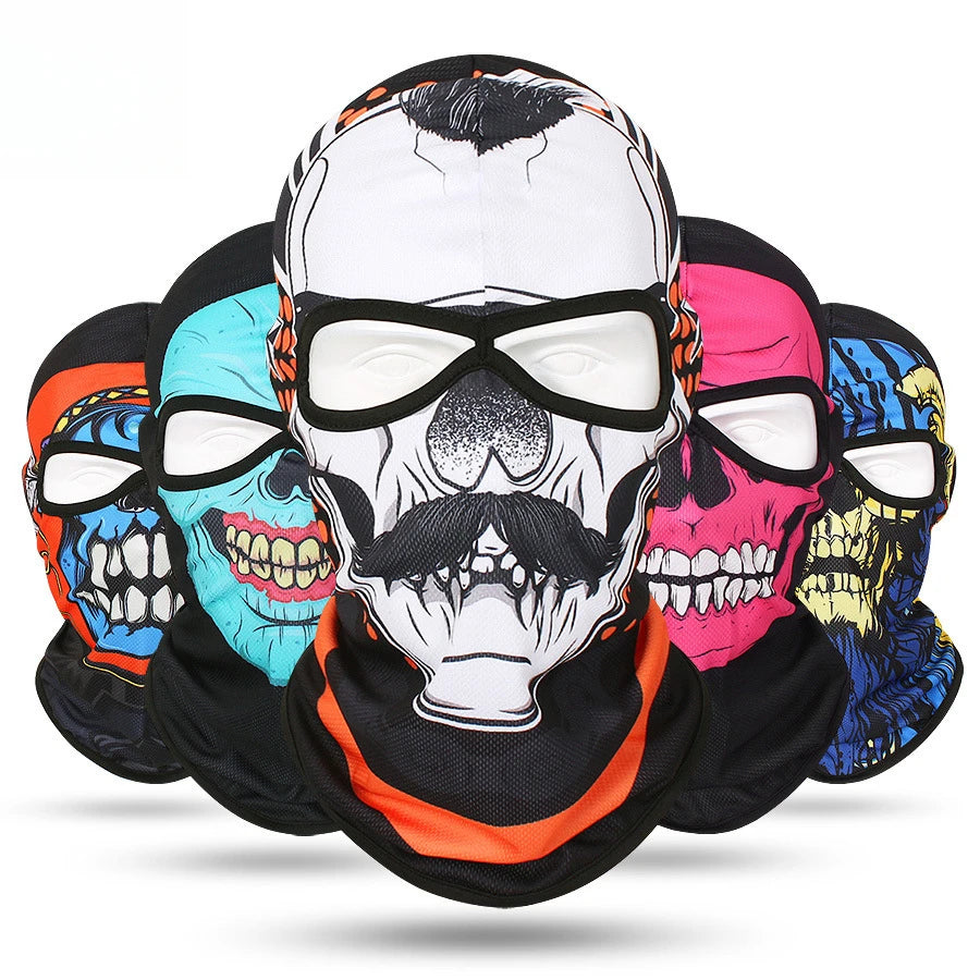 Outdoor Men Women Cycling Mask 3D Skull Bandana Balaclava Windproof Motorcycle Riding Full Face Cover 2 Holes Neck Face Shield