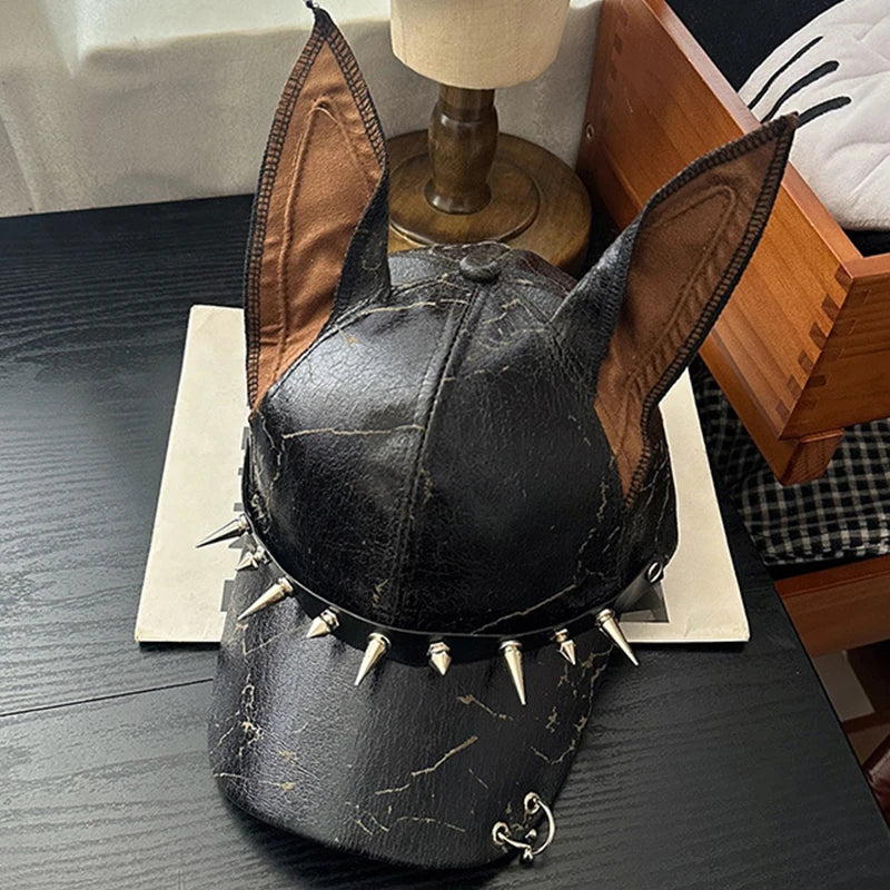 New Niche Leather Rivet Dog Ears Baseball Men and Women Personality Adjustable Trendy hat