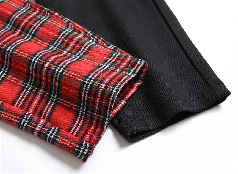 Men New Suspender Color Blocking Slim Fit Hip-hop Personality Funny Design for Men's Denim