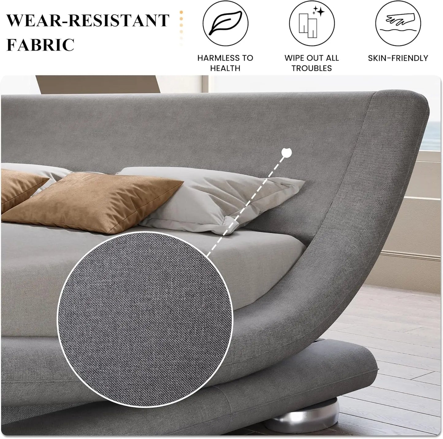 Bed Frame with Faux Leather Ergonomics Headboard, No Box Spring Needed & Easy Assembly