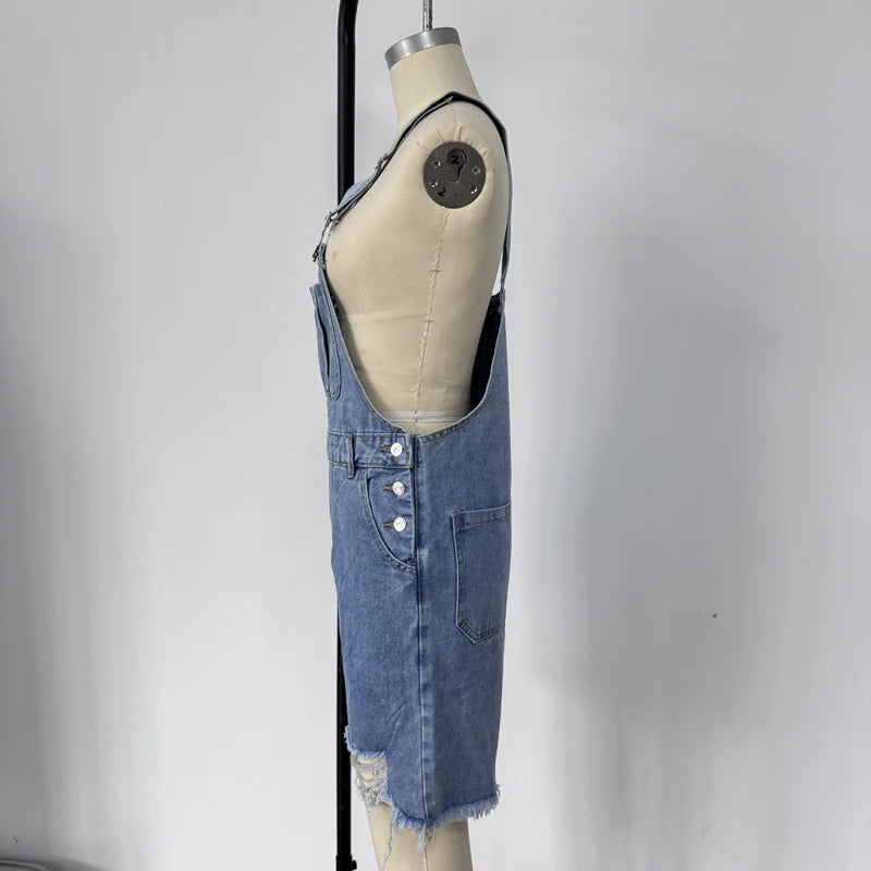 Men Jumpsuit Denim Shorts Summer Vintage Streetwear