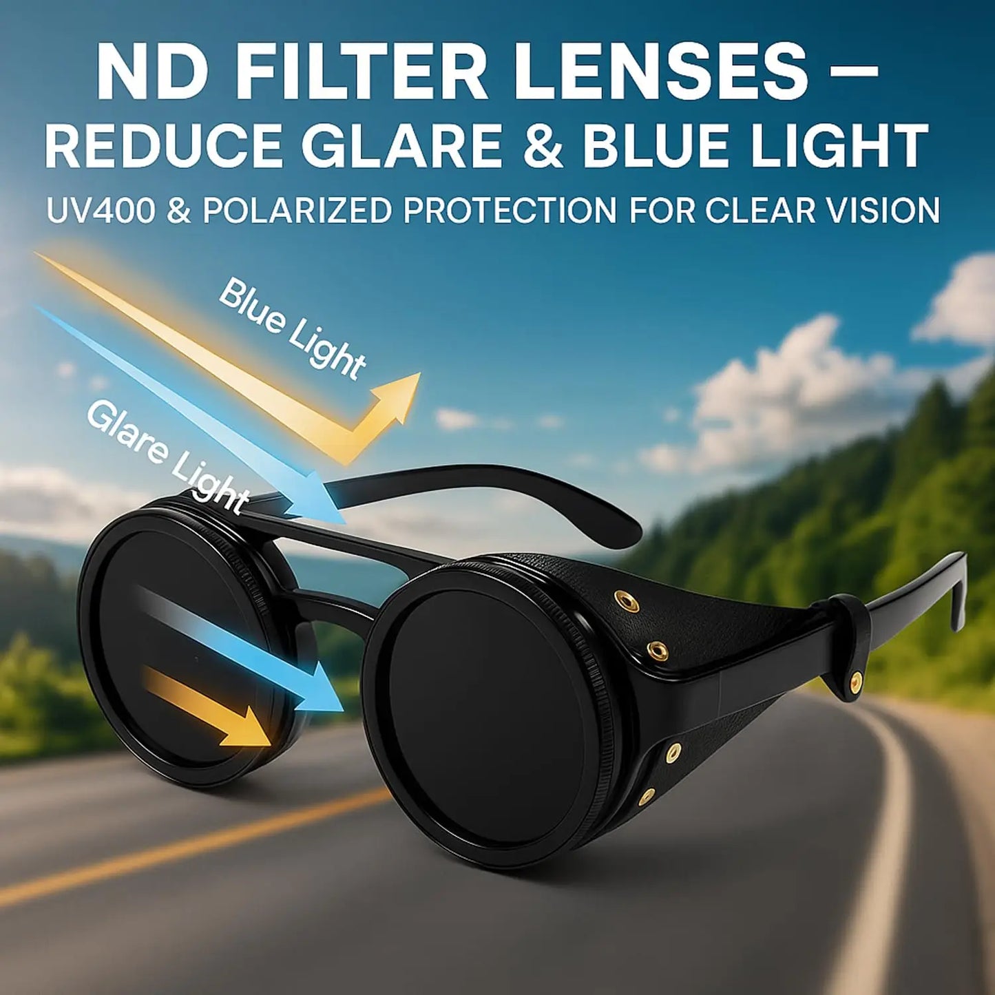 ND9 adjustable dimming sunglasses Retro Punk round men's outdoor fishing UV400 polarized driving sunglasses