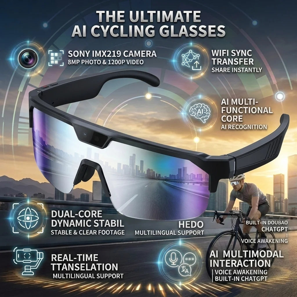 2026-27 New 1200P Camera Smart Goggles/ shades. Men 8MP Pixel Anti-shake Video ChatGPT Translation Dual Mic Audio