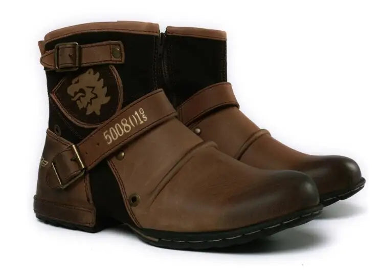 Men's Ankle Boots High Quality Cowboy Boots Men Metal Buckle Side Zipper Motorcycle Boots Gothic Boots Retro Western Boots
