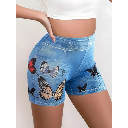 Girls Ripped Denim Shorts High Elasticity Hip Lifting Sports Shorts