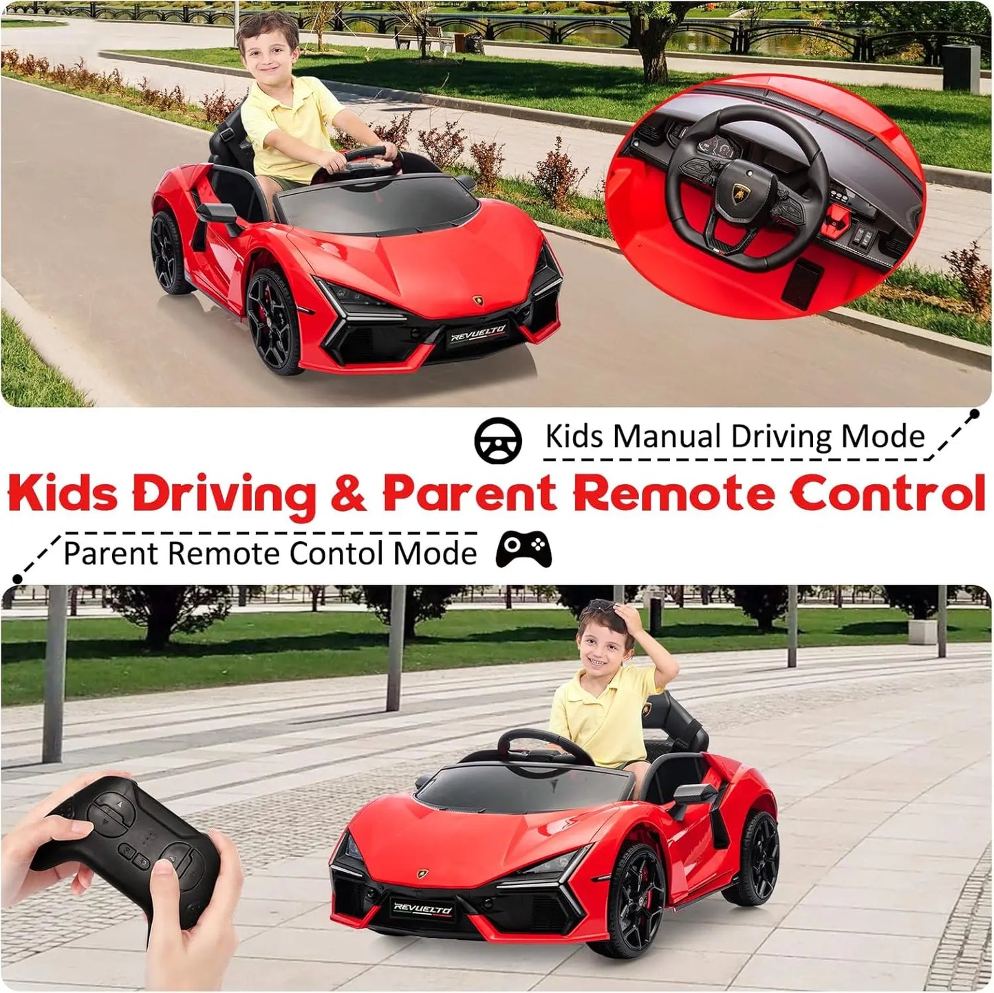 Ride On Car for Kids Licensed Lamborghini Revuelto Electric Vehicle 12V Battery Powered Sports Car Toy with Music/Remote Control
