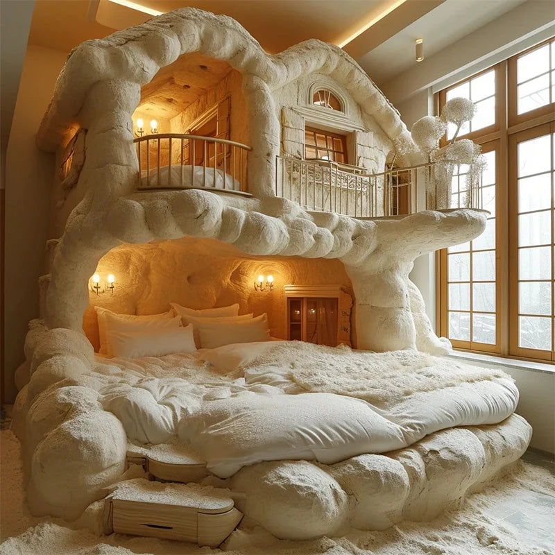 Designer explosion cream wind children on and off the bed mother bed fabric bed camera in