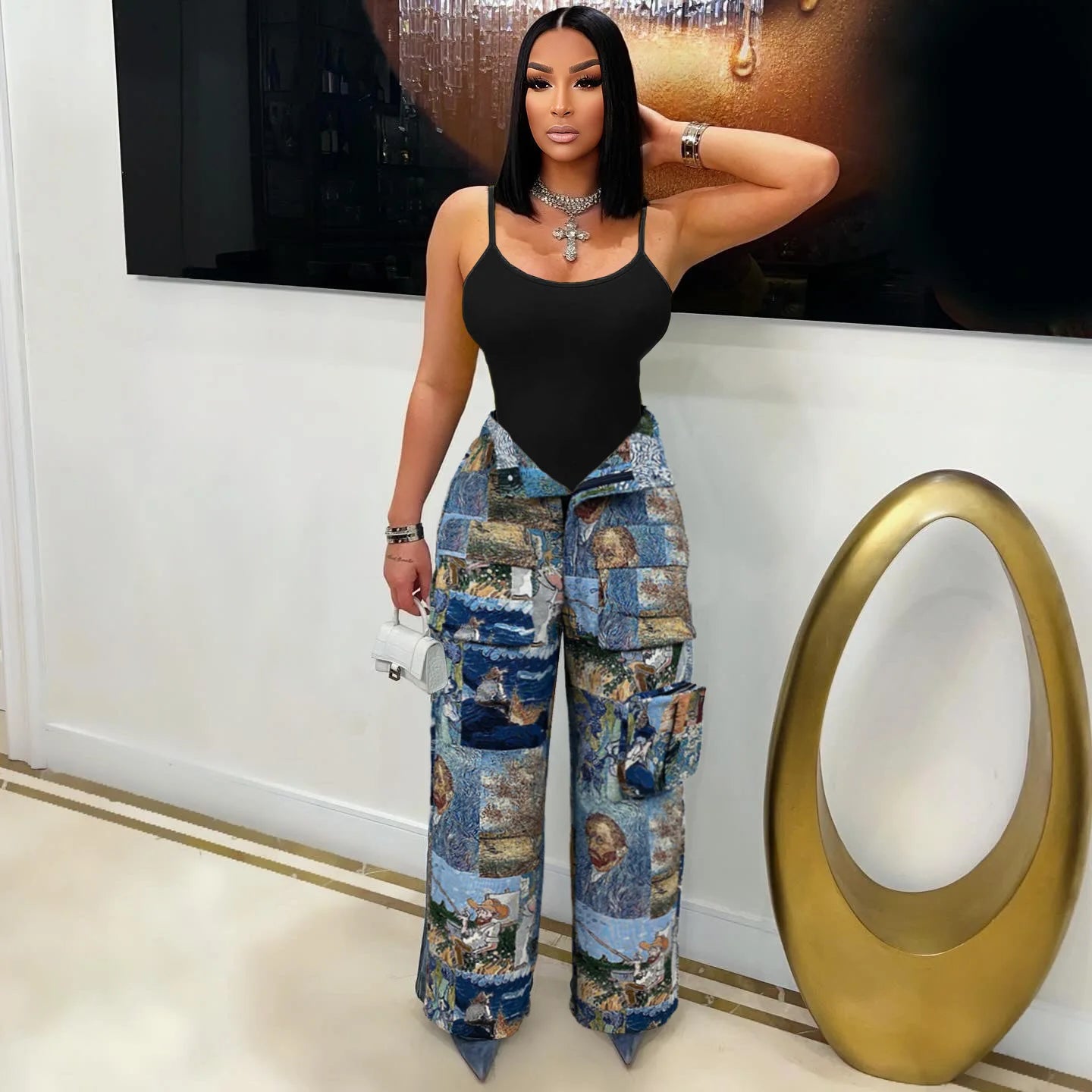 YAYA Vintage Wide Leg Jogger Pants Streetwear Cargo Active HipHop Sweatpants