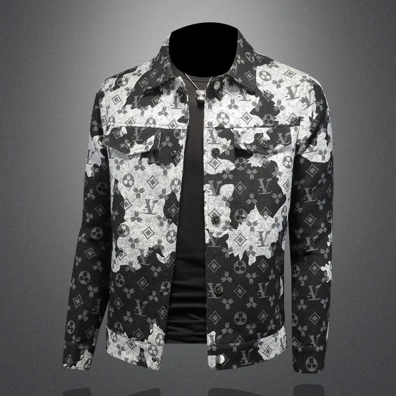 Men's spring and autumn denim jacket ins middle-aged and young casual jacquard jacket European station men's trendy top