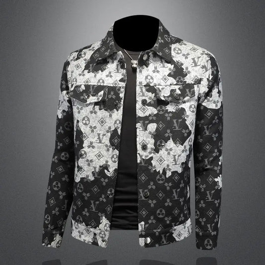Men's spring and autumn denim jacket ins middle-aged and young casual jacquard jacket European station men's trendy top