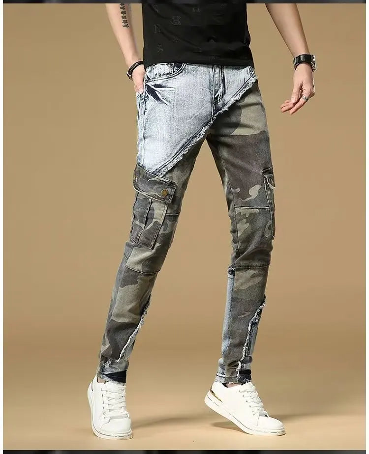 Men's Slim Fit Camouflage Jeans Casual High Stretch Denim