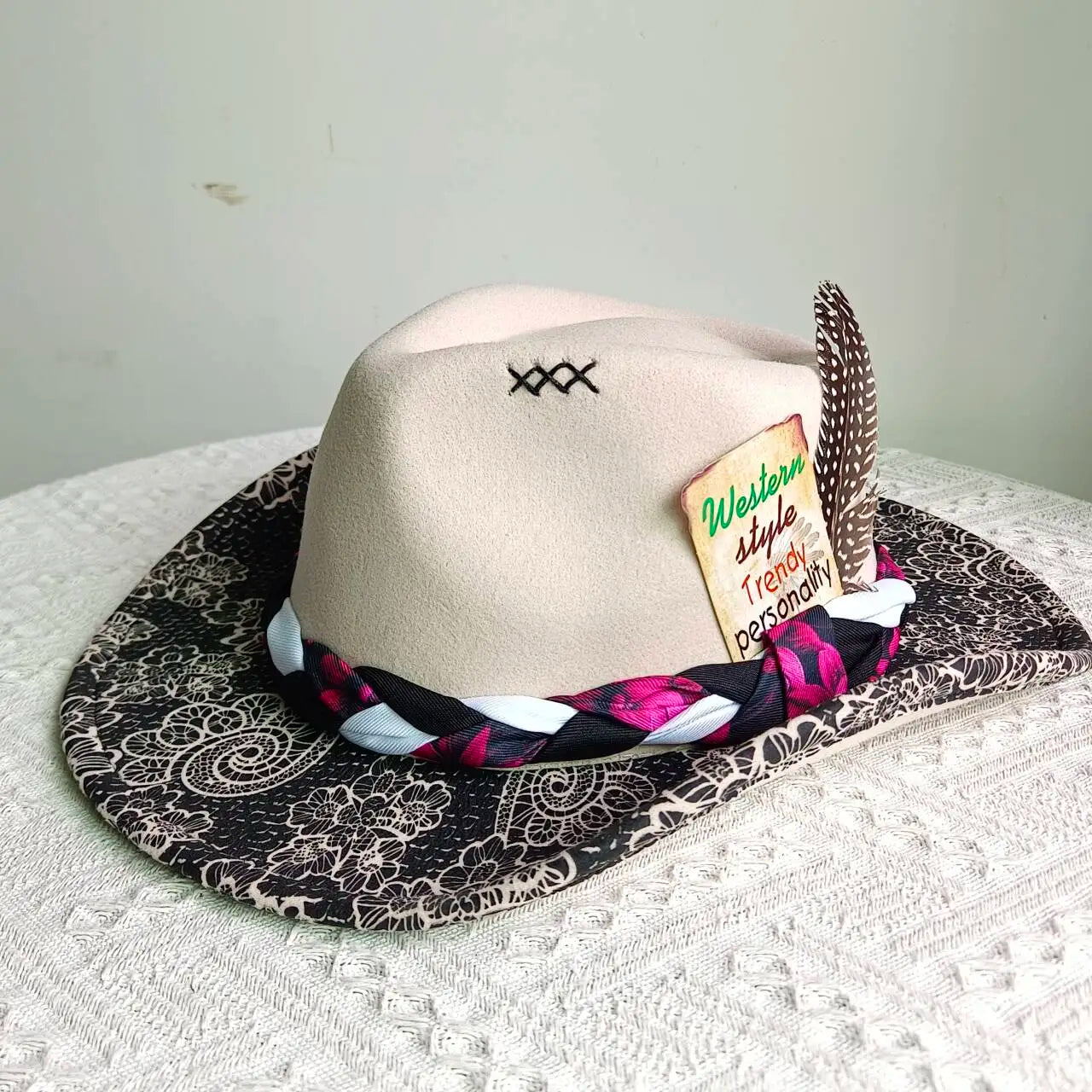 inted Fedora Western Cowboy Hat for Men and Women FloralPainted Jazz Hat Wide Brim Cowboy  Feather Accessories